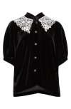 Junya Watanabe Lace Trim Velour Cardigan In Black