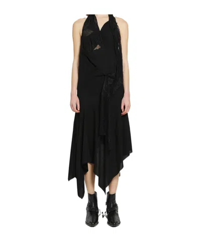Junya Watanabe Lace-trim Handkerchief-hem Dress In Black