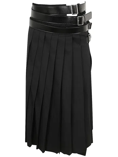 Junya Watanabe Black Gabardine & Faux-leather Midi Skirt