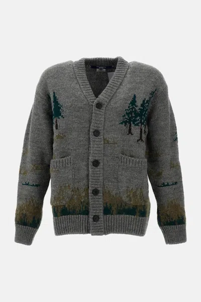 Junya Watanabe Landscape Intarsia Knit Cardigan In Gray