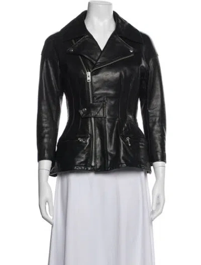 Pre-owned Junya Watanabe Leather Biker Jacket In Blue