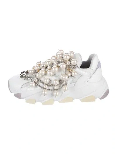 Pre-owned Junya Watanabe Leather Chain-link Accents Chunky Sneakers In White