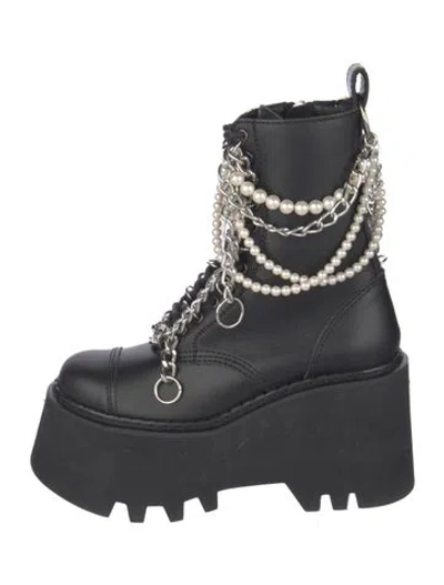 Pre-owned Junya Watanabe Leather Chain-link Accents Combat Boots In Blue