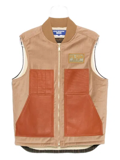 Junya Watanabe Man Brown Cotton Utility Vest In Multi