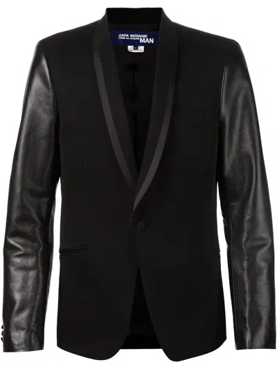 Junya Watanabe Leather Sleeve Tuxedo Blazer In Black