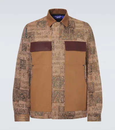Junya Watanabe Leather-trimmed Jacquard Jacket In Brown