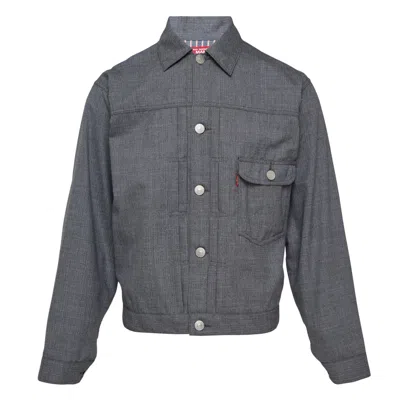 Junya Watanabe Pleated-back Button-up Deniim Jacket In Gray