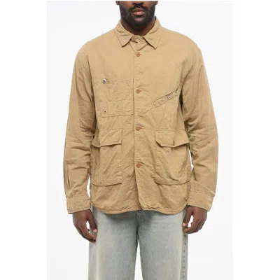 Junya Watanabe Linen Blend Multipocketed Overshirt In Brown