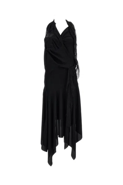 Junya Watanabe Black Fluid Fabric Lace Insert Maxi Dress