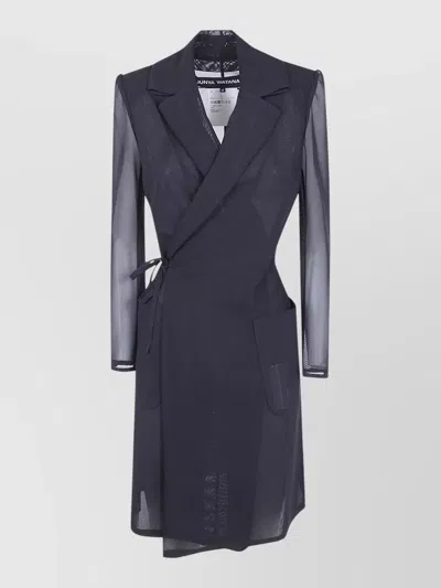 Junya Watanabe Long Doublebreasted Coat Lapel Collar Belt In Black
