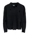 Junya Watanabe V-neck Knitwear With Distressed Long Sleeves In Black