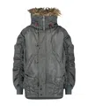 Junya Watanabe Quilted Jacket With Drawstring Hood And Fur Trim In Black