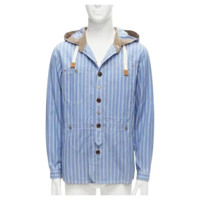 Pre-owned Junya Watanabe Man 2013 Blue Brown Cotton Linen Striped Deconstructed Parka M