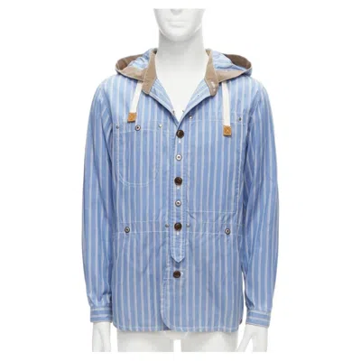 Pre-owned Junya Watanabe Man 2013 Blue Brown Cotton Linen Striped Deconstructed Parka M