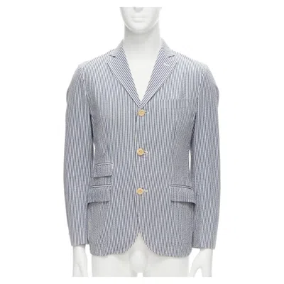 Pre-owned Junya Watanabe Man 2013 Blue White Striped Seersucker Cotton Blazer Jacket S