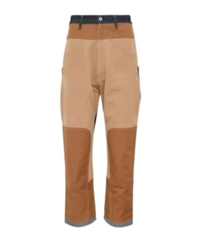 Junya Watanabe Man Patchwork Contrast Stitched Jeans In Brown