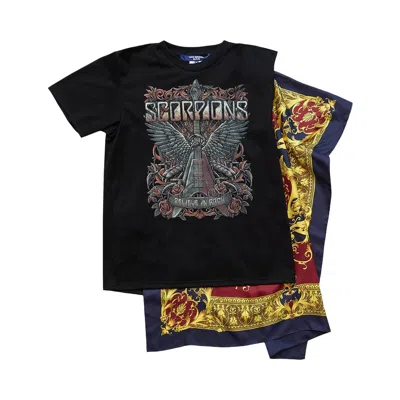 Pre-owned Junya Watanabe Man Scorpions Printed Scarf Tee 'black' | Men's Size Xl