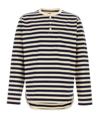 Junya Watanabe Man Striped Long-sleeve Henley T-shirt In Multi