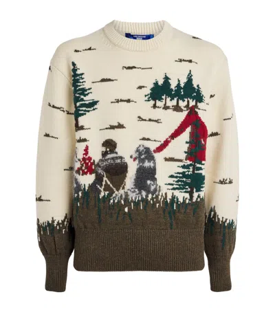 Junya Watanabe Man Wool Woodland Intarsia Sweater In White