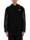 Junya Watanabe Cotton Sweatshirt With Leather Sleeve Panels In Black