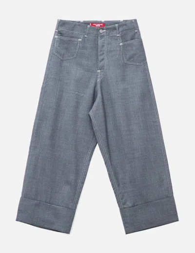 Junya Watanabe Man X Levi's Wool Pinstriped Wide Cropped Pants In Gray