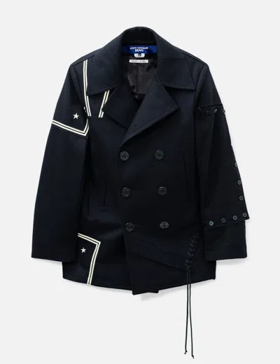 Junya Watanabe Man X Rebuild By Needles Irregular Patchwork Wool Navy Peacoat In Blue