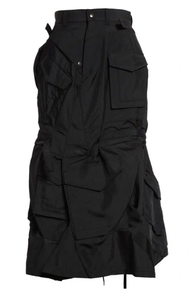 Junya Watanabe Matte Satin Cargo Midi Skirt In Black