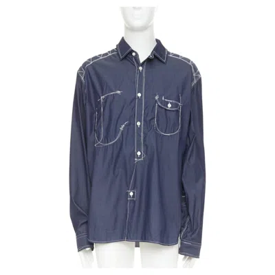 Pre-owned Junya Watanabe Men 2024 Cotton Twill Chambray Contrast Stitch Work Shirt Xl In Purple