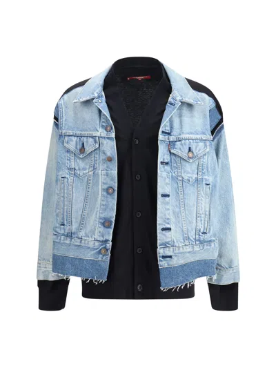 Junya Watanabe Men Denim Jacket With Cardigan In Blue