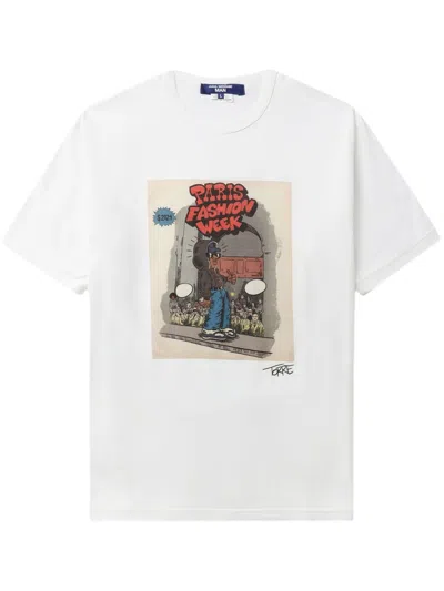 Junya Watanabe Men's Printed Cotton T-shirt With Cartoon Print And Crew Neck In White