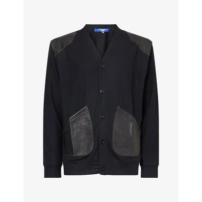 Junya Watanabe Mens Leather Patch Wool Cardigan Black X Black