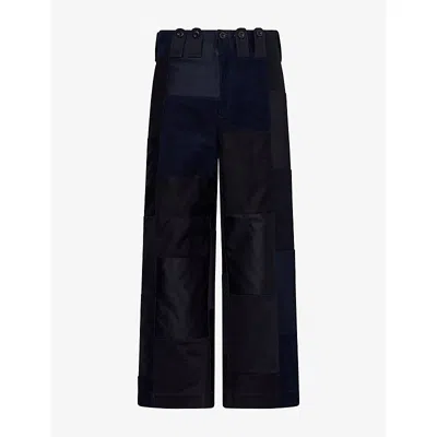 Junya Watanabe Mens Patchwork Cotton Trousers Navy Mix
