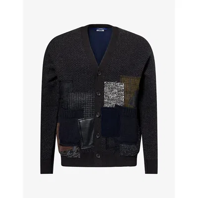 Junya Watanabe Mens Patchwork Wool-blend Cardigan Brown Navy