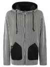 Junya Watanabe Zipped Hooded Sweatshirt In Blk/wht X Blk