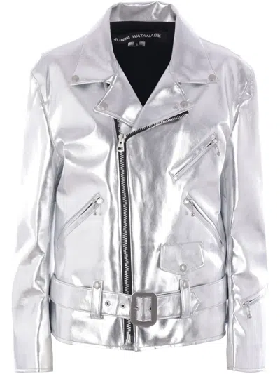Junya Watanabe Metallic Biker Jacket In Silver