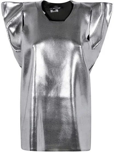 Junya Watanabe Metallic-effect Knitted Top In シルバートーン