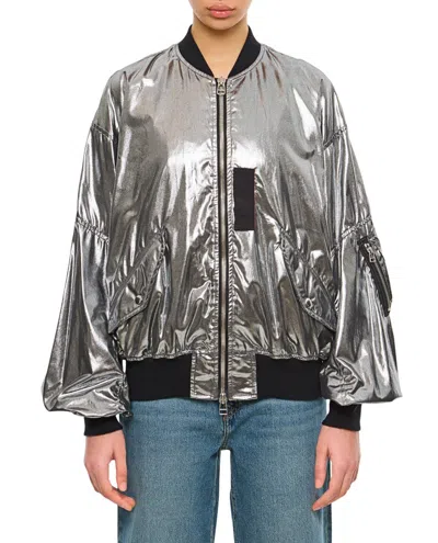 Junya Watanabe Metallic Finish Bomber Jacket With Ribbed Neckline In Silver