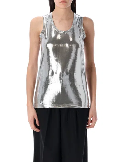 Junya Watanabe Sleeveless Round Neck Metallic Shiny Texture In Silver
