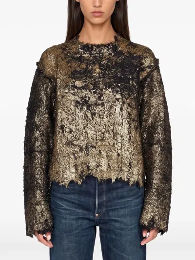 Junya Watanabe Metallic-effect Distressed-finish Sweater In Gold