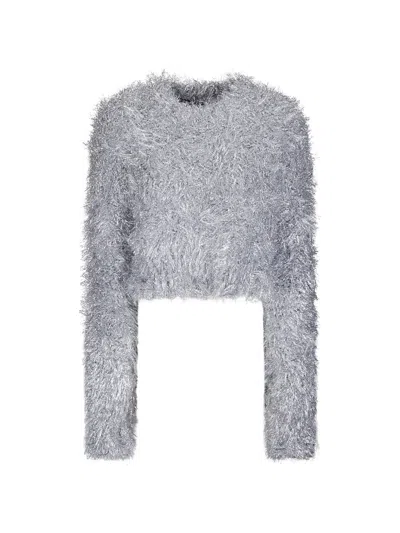 Junya Watanabe Metallic-effect Eyelash-knit Sweater In Gray