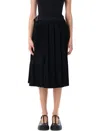 Junya Watanabe Pleated Midi Skirt With Integrated Belt And Side Buckle In Black