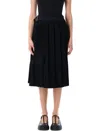 Junya Watanabe Pleated Midi Skirt With Integrated Belt And Side Buckle In Black