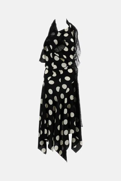 Junya Watanabe Midi Polka Dot Dress With Lace In Black