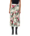 Junya Watanabe Flower Pattern Printed Pleated Midi Skirt In White