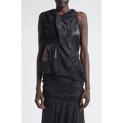 Junya Watanabe Mixed Lace, Satin & Knit Top In Black