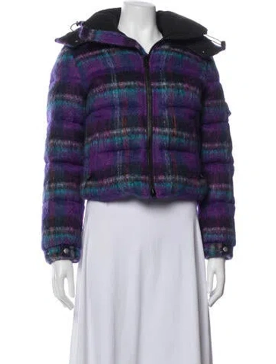 Pre-owned Junya Watanabe Mohair Plaid Print Down Jacket In Purple