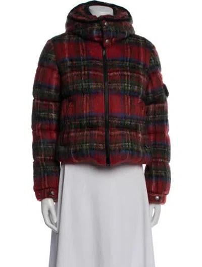Pre-owned Junya Watanabe Mohair Plaid Print Down Jacket In Red