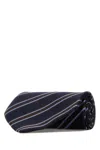 Junya Watanabe Silk Tie With Pointed Tip And Stripes In Blue