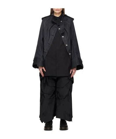 Junya Watanabe Non-elastic Splicing Denim Coat In Black