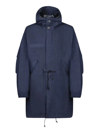 Junya Watanabe Nylon Coat With Adjustable Hood In Blue